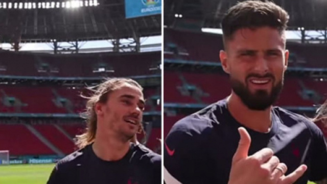 Antoine Griezmann et Olivier Giroud à l'entrainement. (images FFF YouTube)