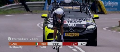 Fabio Aru impegnato nella cronometro del Giro del Delfinato.