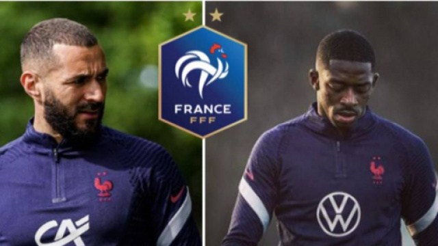 Benzema au soutien de Dembélé après sa blessure. (instagram + logo FFF wikipedia)