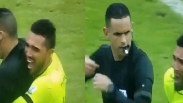 Un gardien de Tolima a soulevé l'arbitre. (capture Twitter)