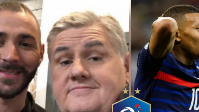Pierre Ménès aux cotés de Karim Benzema. Source: Twitter Pierre Ménès