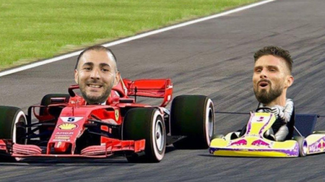 Giroud et Benzema ensemble en équipe de France. (crédit montagne photo Blasting.)