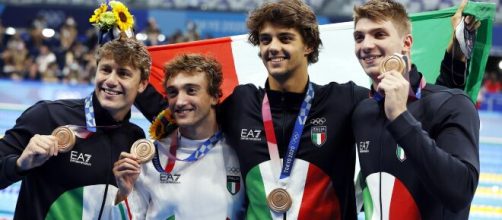 Martinenghi, Ceccon, Burdisso e Miressi si aggiudicano il bronzo nella 4x100 mista maschile.
