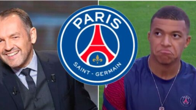 Stéphane Guy se moque du PSG pour Mbappé - Photo capture d'écran vidéo Youtube et logo PSG PNG