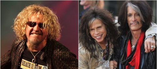 Sammy Hagar a sinistra e Steven Tyler e Joe Perry degli Aerosmith sulla destra