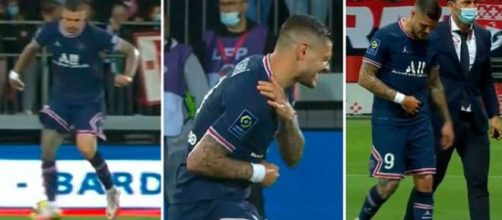 La chute et la blessure d'Icardi contre Brest (capture Youtube et montage photo)