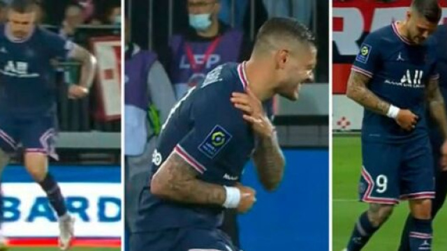 La chute et la blessure d'Icardi contre Brest (capture Youtube et montage photo)