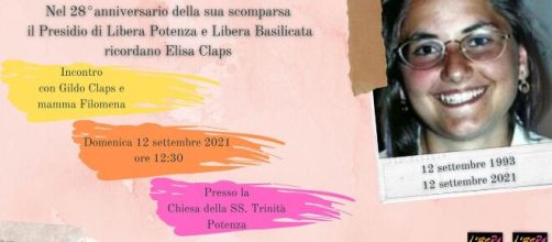 Elisa Claps, oggi, nell'anniversario della scomparsa avvenuta 28 anni fa, a Potenza iniziativa per ricordarla.