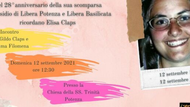 Elisa Claps, oggi, nell'anniversario della scomparsa avvenuta 28 anni fa, a Potenza iniziativa per ricordarla.