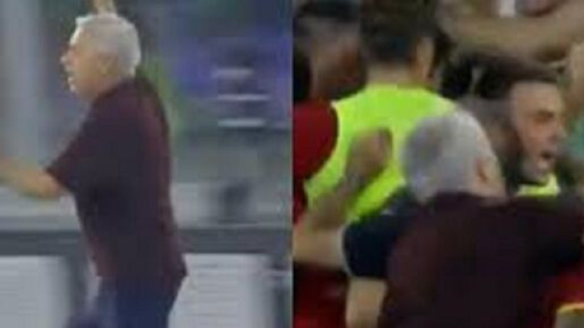 José Mourinho devient 'fou' et célèbre le but victorieux d'El Shaarawy (capture Youtube et montage photo)