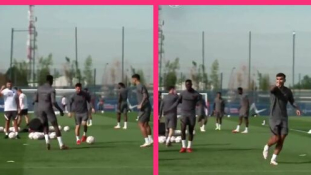 La réaction de Messi après le petit pont de Paredes sur Nuno Mendes (capture YouTube)