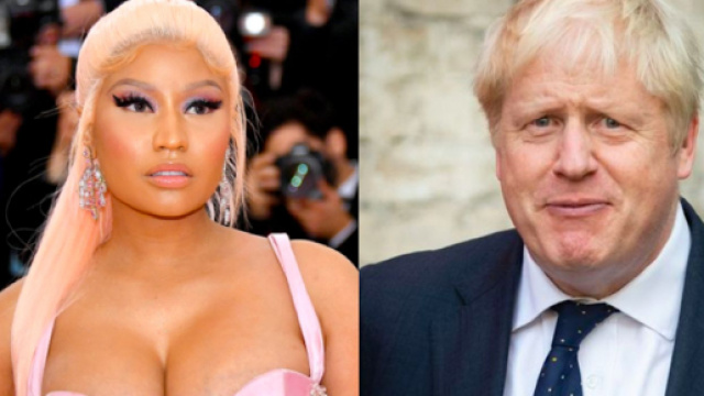 Nicki Minaj a sinistra, Boris Jhonson a destra.