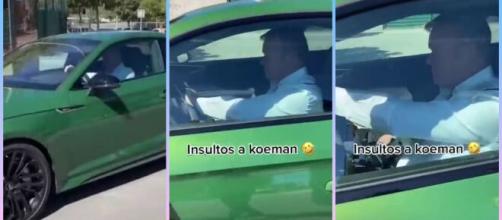 Un supporter prend à partie Koeman dans sa voiture (capture YouTube et montage photo)