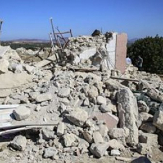 A Greek Orthodox church was destroyed when a earthquake struck the hamlet of Arkalochori on the Greek island of Crete (Image source: BBC)
