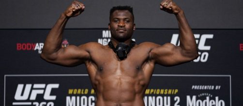 Francis Ngannou qui observe son adversaire avant le début du combat - Source : capture d'écran, Twitter