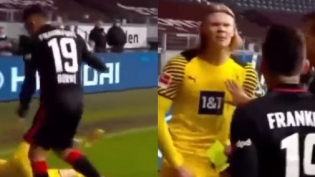 Erling Haaland énervé contre un joueur de Franckfort - Source : capture d'écran, Twitter