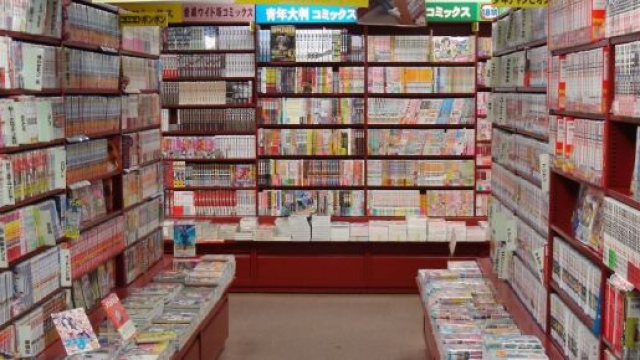 Un magasin de manga au Japon (Doc Sleeve, CC BY-SA 3.0 <http://creativecommons.org/licenses/by-sa/3.0/>, via Wikimedia Commons)