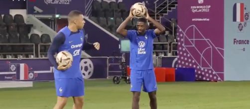 Mbappé et Dembélé se chambrent à l'entrainement des Bleus. (crédit Twitter)