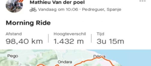I dati della pedalata di Mathieu Van der Poel a Denia.