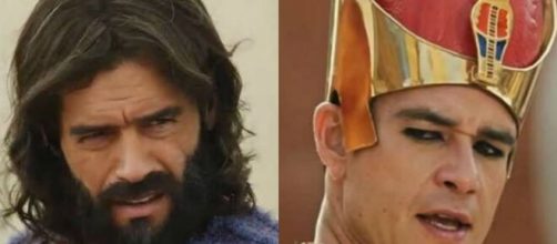 Moisés e Ramsés em 'A Bíblia' (Fotomontagem/Reprodução/Record TV)