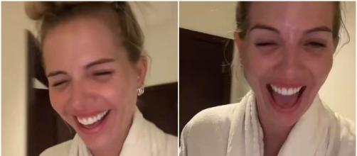 Jessica Thivenin en fou rire après avoir fait une blague à Thibault Garcia - Source : Montage Snapchat