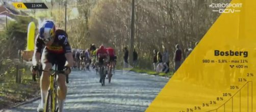 Wout van Aert all'attacco sul muro del Bosberg