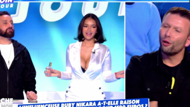 Ruby Nikara, Raymond et Cyril Hanouna sur le plateau de TPMP. Source : capture d’écran C8.