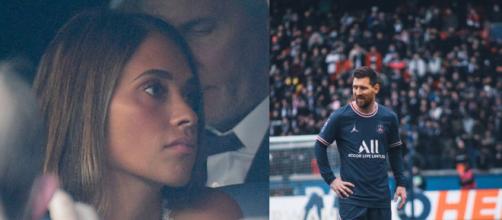 Antonella Messi n'a pas du tout apprécié les sifflets envers son mari. (crédit montage Twitter)