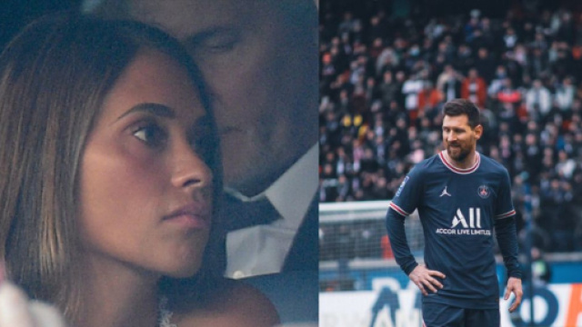 Antonella Messi n'a pas du tout apprécié les sifflets envers son mari. (crédit montage Twitter)