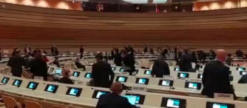 Unos 140 diplomáticos abandonaron la sala donde Serguéi Lavrov ofrecía su discurso (Twitter, MariaAlesiaSosa)