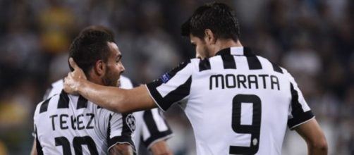 Tevez e Morata quando erano compagni di squadra alla Juventus.