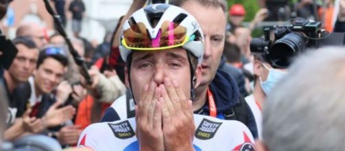 Remco Evenepoel all'arrivo della Liegi Bastogne Liegi.