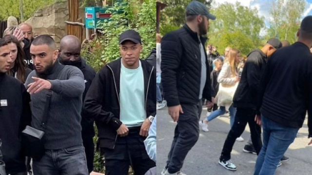 Kylian Mbappé et Emma Smet accompagné du couple Hakimi au parc Astérix (captures YouTube)