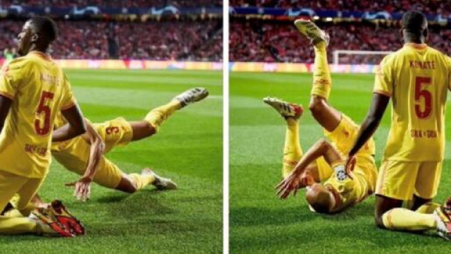 Fabinho se rate sur la célébration du but de Konaté et fait le buzz (captures YouTube)