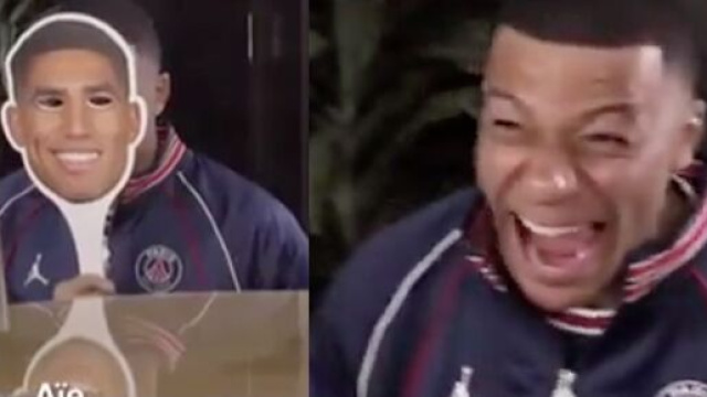 Kylian Mbappé en grande forme pour imiter l'accent d'Hakimi. (crédit Twitter)