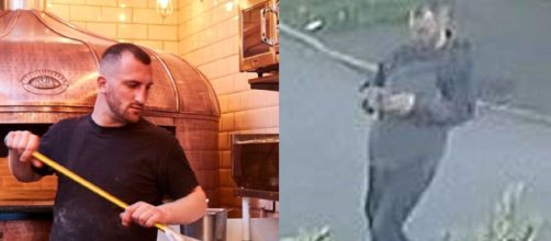 Carlo Giannini ucciso in Inghilterra, a destra il pizzaiolo nel momento in cui entra nel parco dove è stato trovato ucciso.