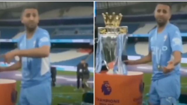 Riyad Mahrez en discussion avec sa maman ce dimanche soir. (crédit Twitter)