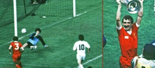 Alan Kennedy realizza il gol decisivo nella finale di Coppa dei Campioni 1980-81 tra Liverpool e Real Madrid.