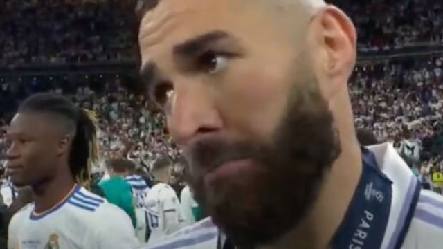 Karim Benzema heureux après le titre en C1 face à Liverpool. (crédit capture Canal+)