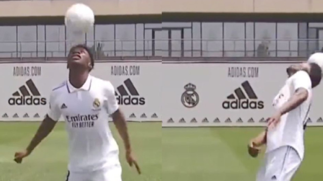 Aurélien Tchouameni sous ses nouvelle couleurs du Real Madrid. (crédit Twitter)