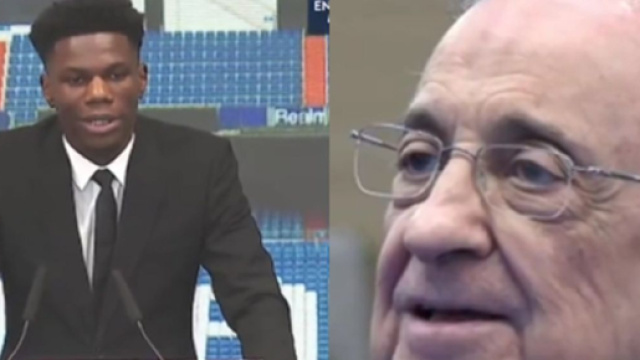 Le mimétisme de Florentino Pérez pendant la présentation de Tchouaméni fait parler (capture YouTube)