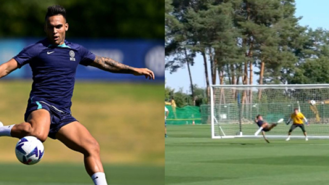 Lautaro, rovesciata in allenamento con la maglia dell'Inter.