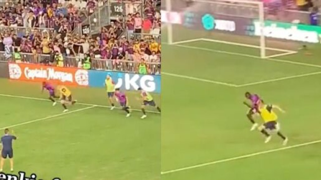 Dembele et De Jong lors d'une course à l'entraînement du Barça. (crédit Twitter)