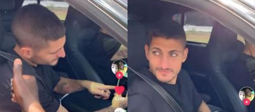 Verratti avec des fans du PSG, pris avec une cigarette au volant. (crédit Twitter)