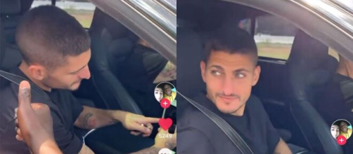 Verratti avec des fans du PSG, pris avec une cigarette au volant. (crédit Twitter)