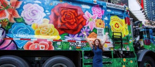 Artist Lady K-Fever in front of her New York City Department of Sanitation's public art project "Trucks of Art" (Image source: Courtesy of DSNY)