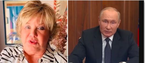 Karina pidió a Vladimir Putin que empleara la diplomacia para solucionar el conflicto (Collage Instagram de Karina y mensaje televisado de Rusia)