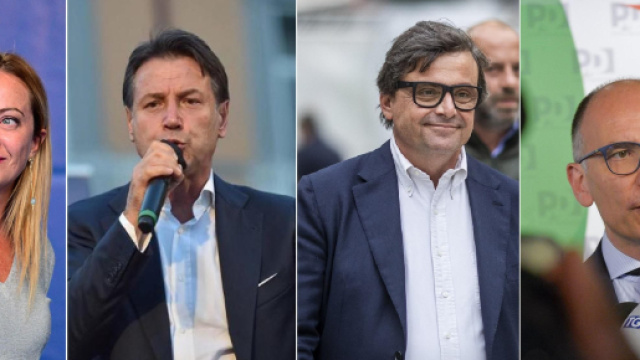 Elezioni 2022, in foto Meloni, Conte, Calenda e Letta.