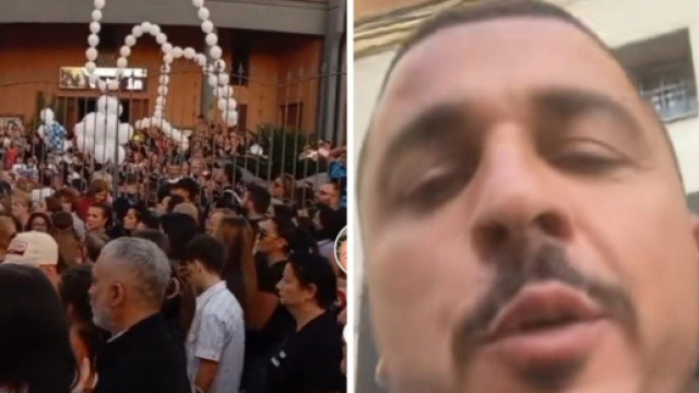 Mister Pella Pazzo, uno striscione ad attendere il feretro: 'Amatevi pi&ugrave; che potete'.