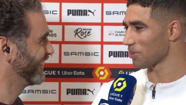 Hakimi a marqué ce dimanche soir lors du match du PSG à Rennes. (screenshot Twitter - @psgcommunity_)